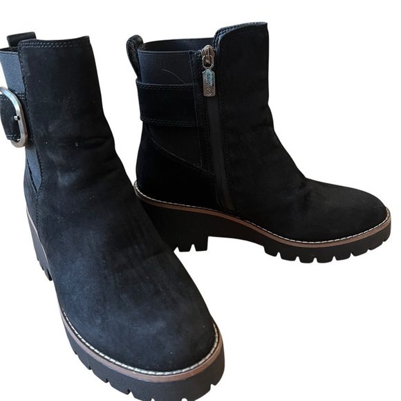 BLONDO DANIKA BLACK NUBUCK BOOTS 7M WATERPROOF ANKLE ZIP LUG SOLE EDGY CASUAL - Picture 7 of 13